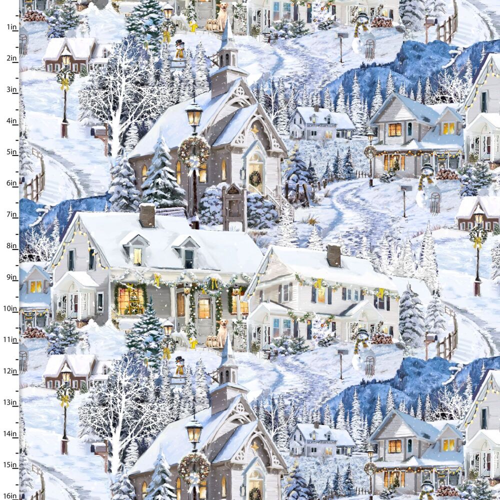 Here Comes Santa Christmas Fabric Snowy Village 112cm Wide FQ, 1/2m, 1m 22235