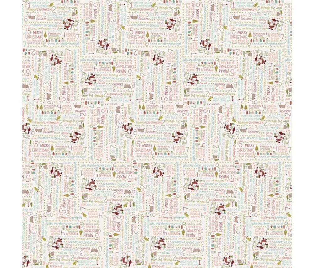 Countdown to Christmas Fabric Text 112cm Wide HG2840-33 Sold as FQ, 1/2m, 1m White