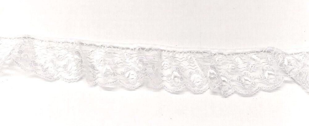 Iridescent Gathered Lace Shiny 40mm Wide White
