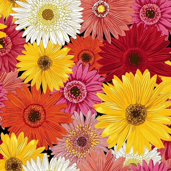Flower Market Fabric Gerberas 112cm Wide Sold as FQ, 1/2m or 1m 81090 Col 103