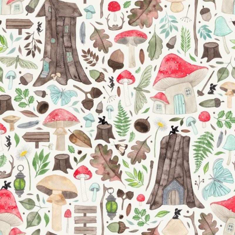 Fairy Tale Fabric Mush Houses 112cm Wide Sold as FQ, 1/2m or 1m 81870 Col 101