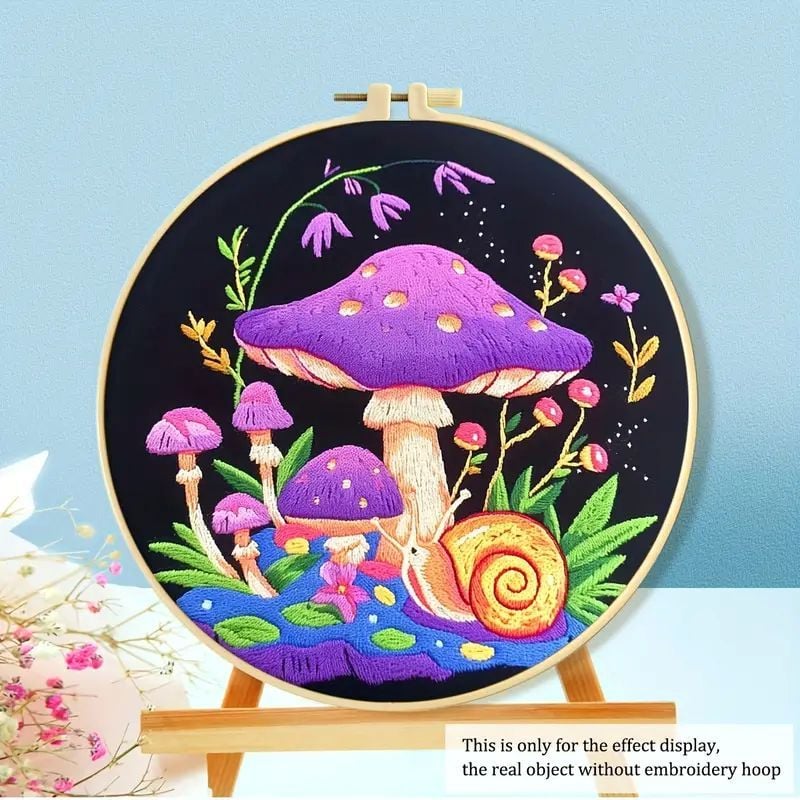 Cross Stitch Kit Snail Under Mushroom - Purple