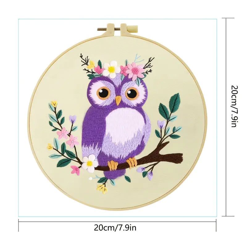 Embroidery Kit - Owl - Purple 20cm inc Hoop