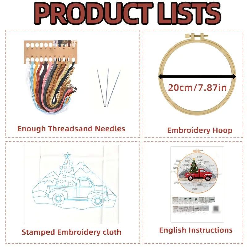 Embroidery Kit - Candy Cane with Flowers 20cm inc Hoop