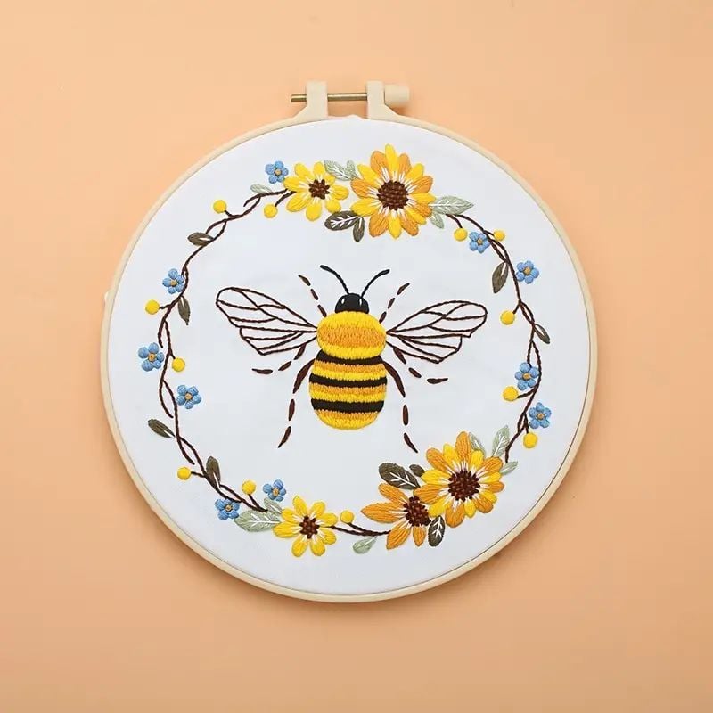 Embroidery Kit - Bee with Sunflowers 20cm inc Hoop