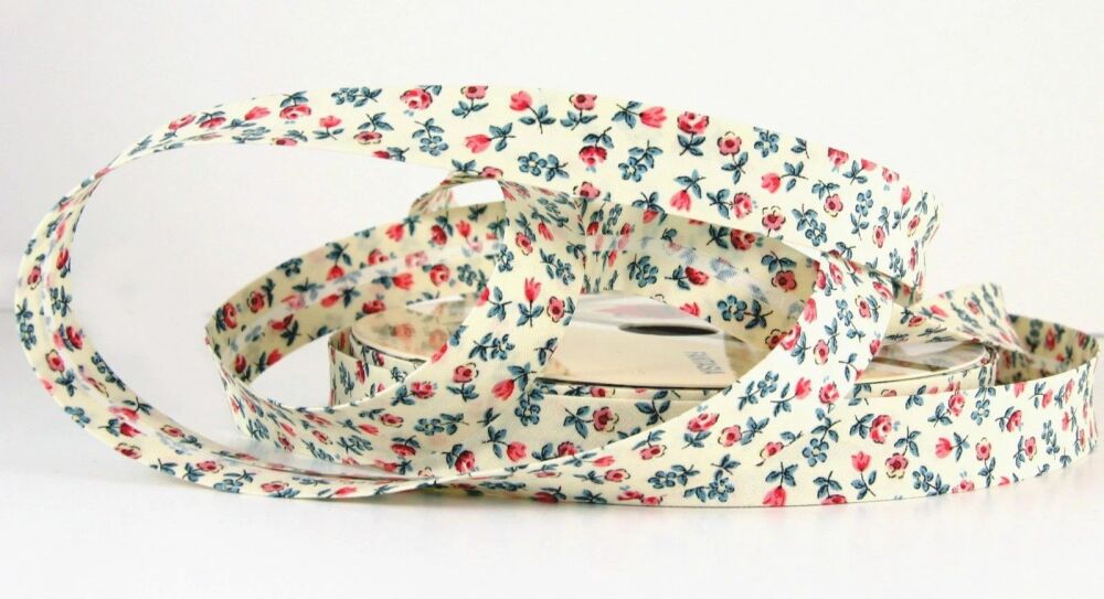 Bias Binding 18mm Wide 100% Cotton Sold per Metre Pink and Blue Floral #334