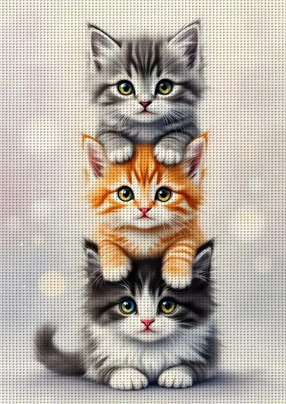 3 Little Cats Cross Stitch Kit 14CT Printed Design