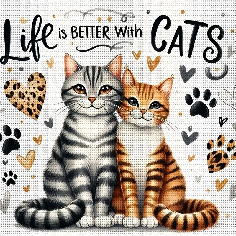 Life is Better with Cats Cross Stitch Kit 14CT Printed Design