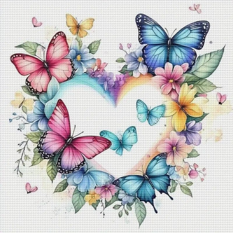 Butterfly Heart Cross Stitch Kit 11CT Printed Design