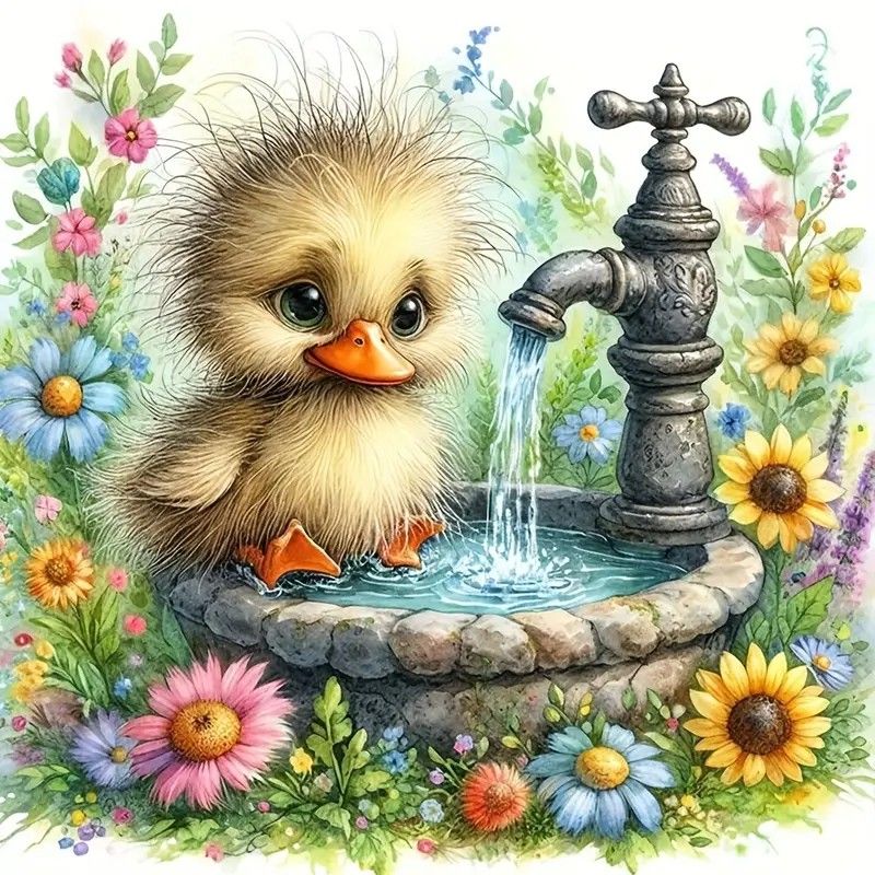 Duckling in Fountain Cross Stitch Kit 11CT Printed Design