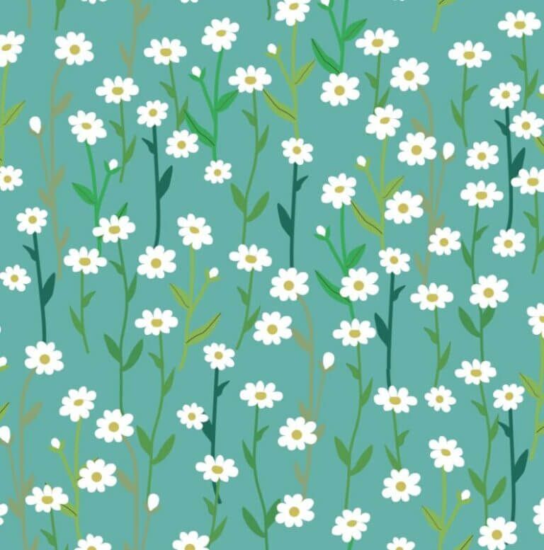 Daisy Eco Laminated Fabric 100% Cotton 110cm Wide Turquoise Sold per half or 1 Metre Lengths