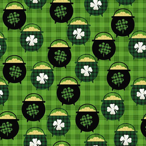 Pot of Gold Irish Fabric 112cm Wide by Henry Glass Sold as FQ, 1/2m Green