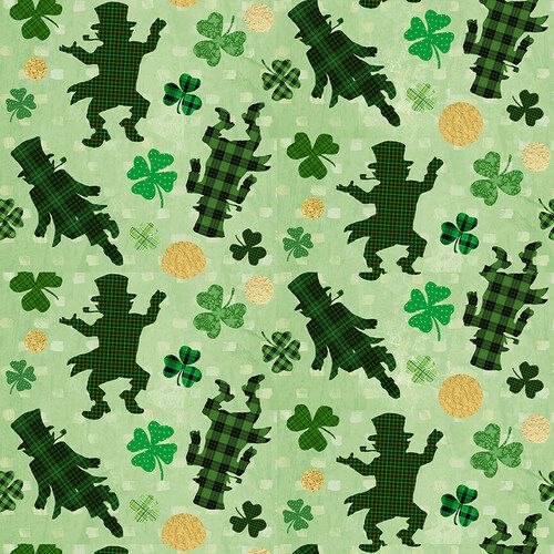 Leprechaun Irish Fabric 112cm Wide by Henry Glass Sold as FQ, 1/2m Green
