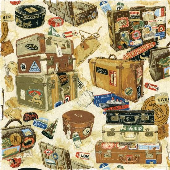 Victorian Vintage Fabric 112cm Wide FQ, 1/2m, 1m 80340-103 Baggage