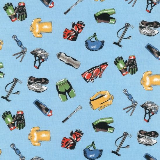 Bicycles Two Wheels Fabric Clothing 112cm wide by Nutex 806470-103 Sold as FQ, 1/2m, 1m Blue