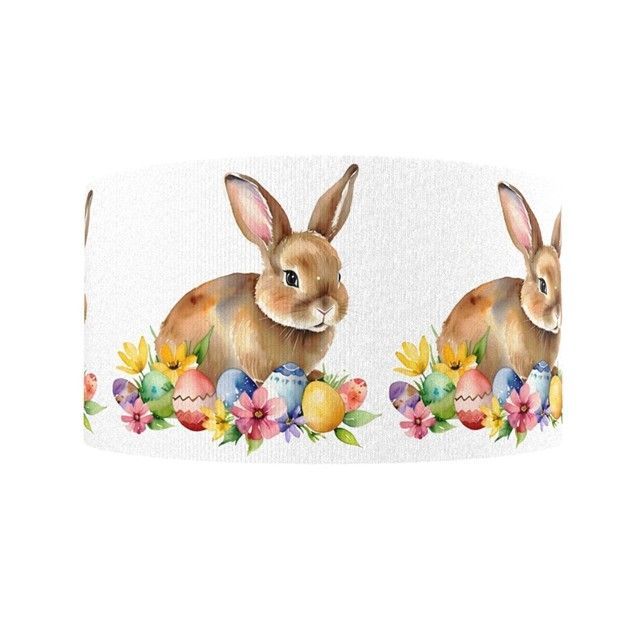 Easter Bunny Printed Grosgrain Ribbon 16/22mm Wide Sold per metre White