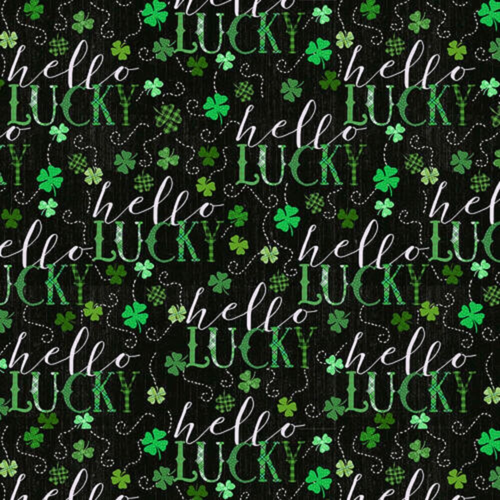 Hello Lucky Irish Fabric 112cm Wide by Henry Glass Sold as FQ, 1/2m Green