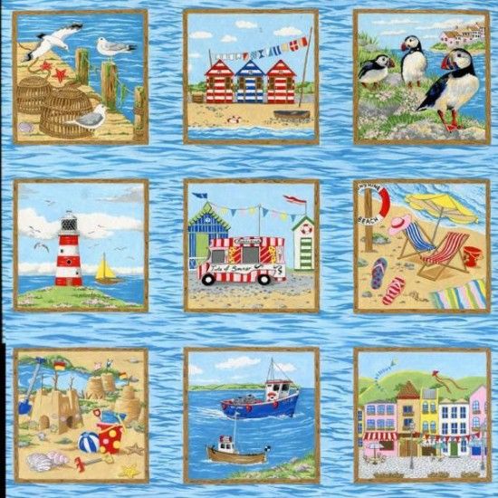 Seaside Block Squares Panel 11030-104 by Nutex 30cm x 112cm