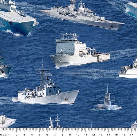 Naval Fabric 112cm Wide Sold as FQ, 1/2m or 1m 79130 102 Allover Ships and Submarines