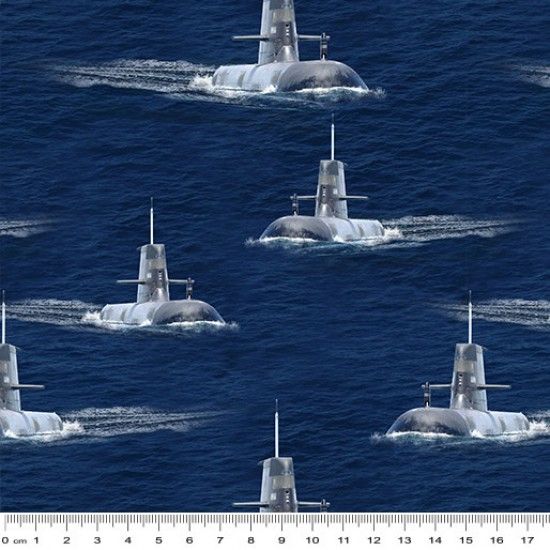 Naval Fabric 112cm Wide Sold as FQ, 1/2m or 1m 79130 103 Submarines