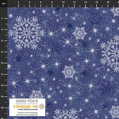 Snow Crystal Fabric 112cm Wide by Stof Sold as FQ, 1/2m, 1m Blue Snowflakes 4593-600