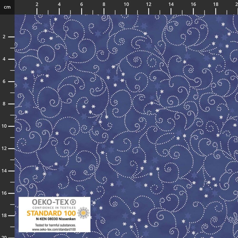 Snow Crystal Fabric 112cm Wide by Stof Sold as FQ, 1/2m, 1m Blue Silver Swirl 4593-606