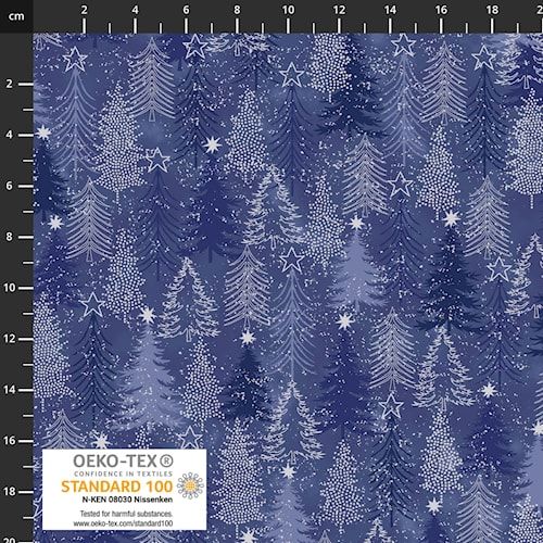 Snow Crystal Fabric 112cm Wide by Stof Sold as FQ, 1/2m, 1m Blue Silver Fir Trees 4593-603