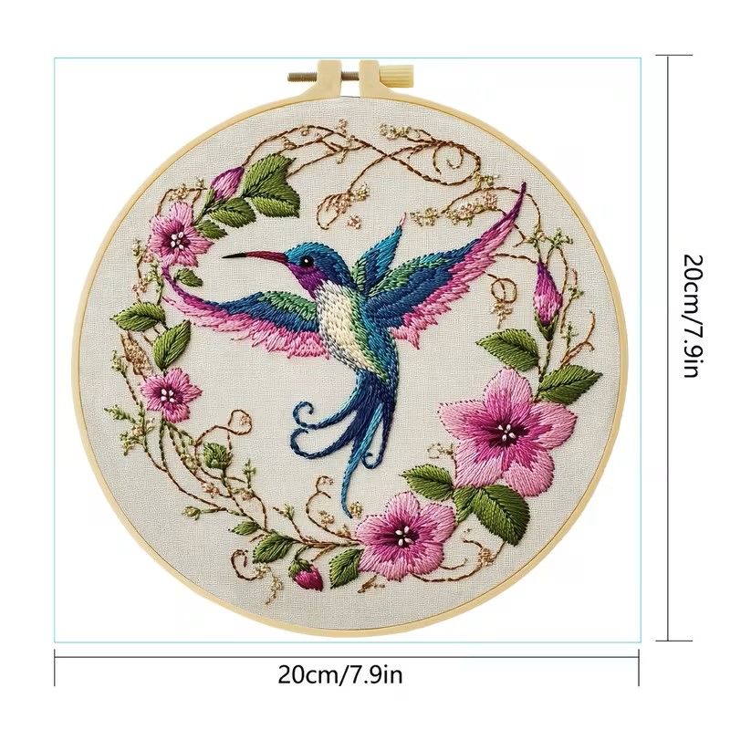 Embroidery Kit - Bird with Flower 20cm inc Hoop