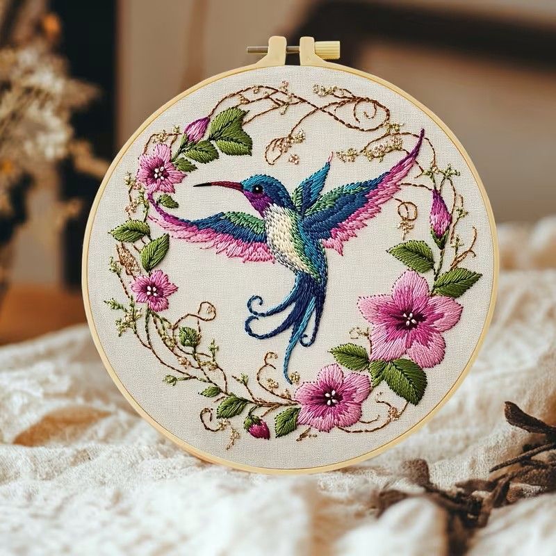 Embroidery Kit - Bird with Flower 20cm inc Hoop
