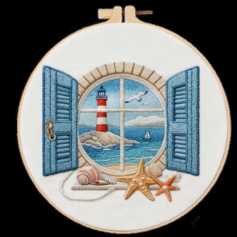 Embroidery Kit - Lighthouse View 20cm inc Hoop
