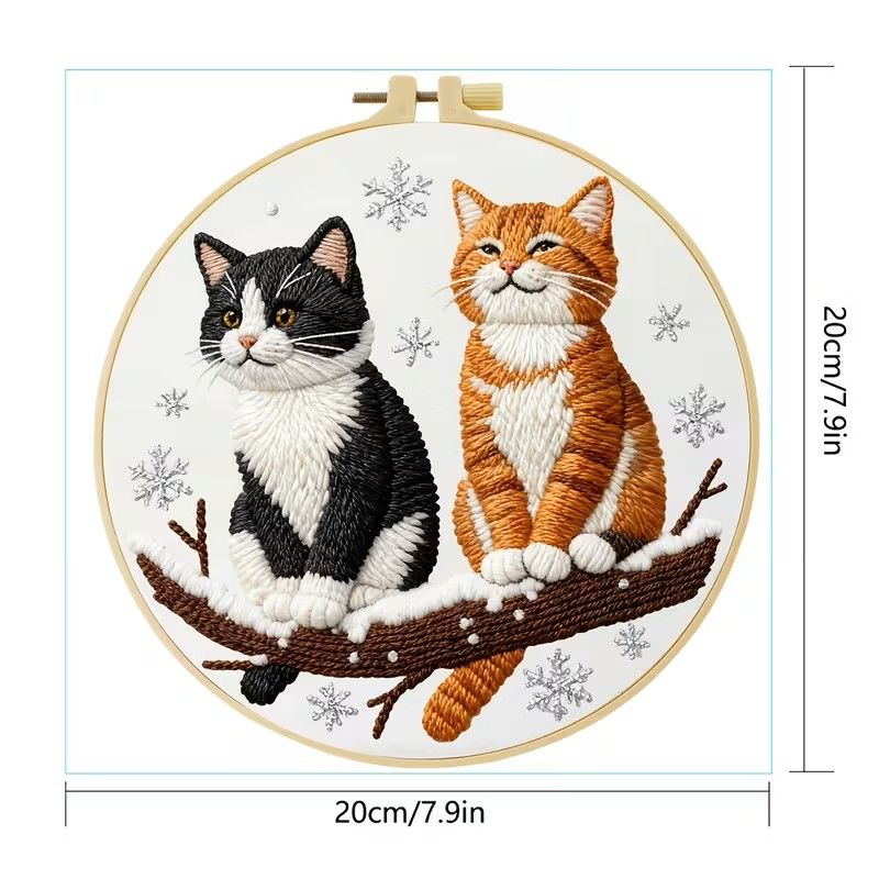 Embroidery Kit - Two Cats on a Tree 20cm inc Hoop