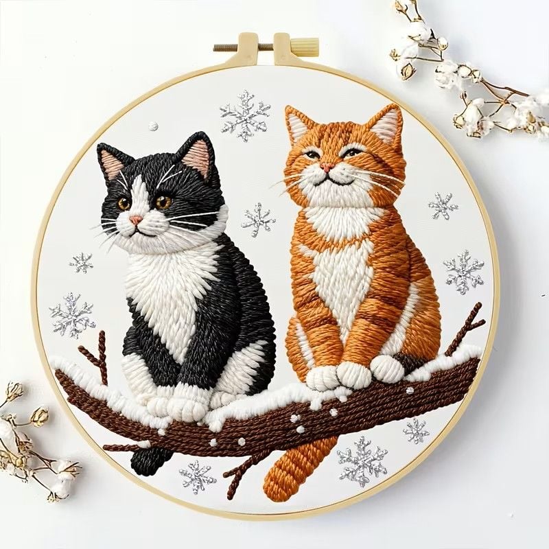 Embroidery Kit - Two Cats on a Tree 20cm inc Hoop