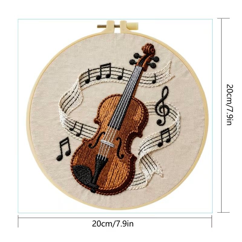 Embroidery Kit - Violin and Musical Notes 20cm inc Hoop
