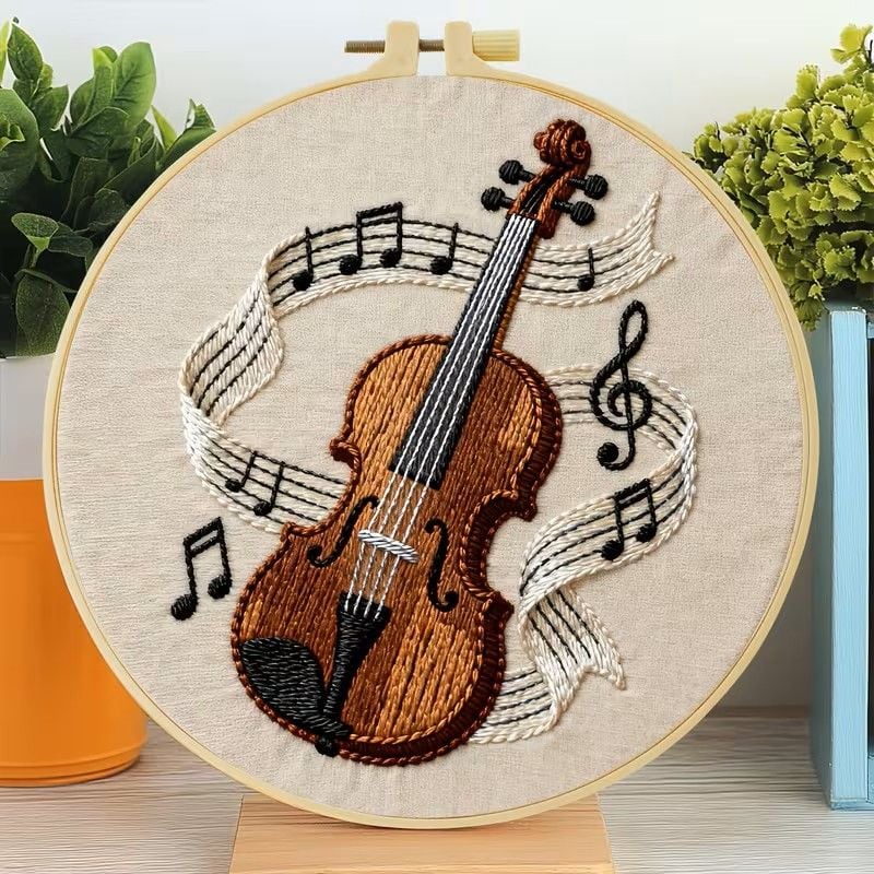 Embroidery Kit - Violin and Musical Notes 20cm inc Hoop