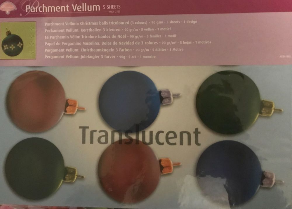 2525 Parchment Vellum - Christmas Balls Tricoloured - 5 sheets