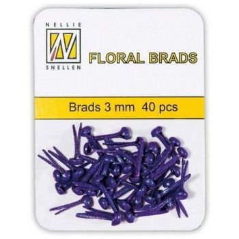 FLP-GB-008 Floral Glitter Brads 3mm Purple (40pcs)