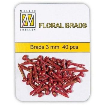 FLP-GB-006 Floral Glitter Brads Red 3mm (40pcs)