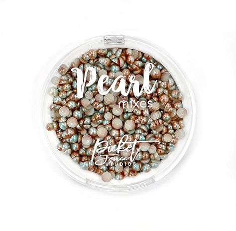 PM105 Pale Blue & Soft Copper Flat-Backed Pearls