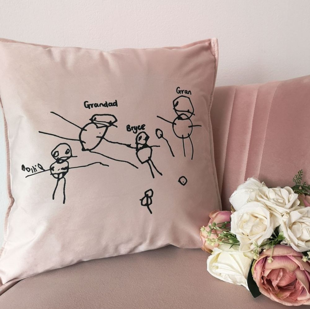 Personalised Hand Drawn Cushion Cover (Pink)