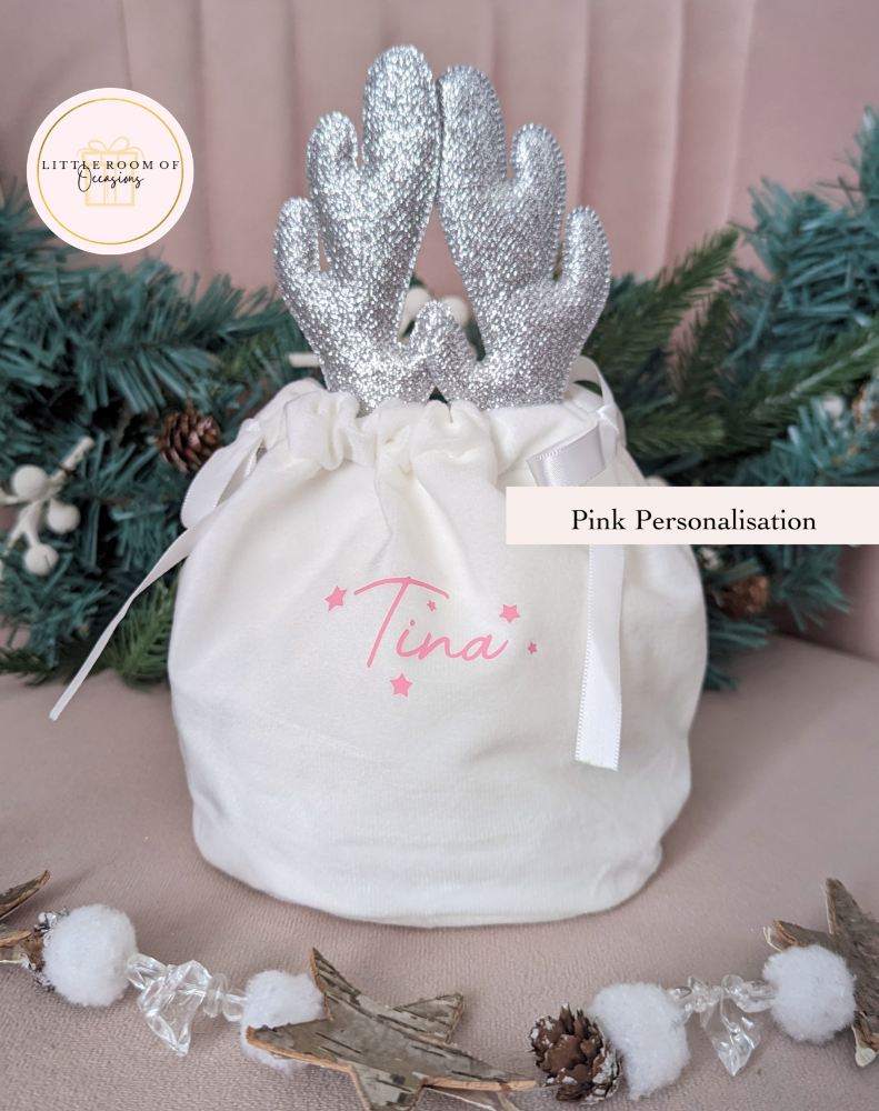 Personalised White Reindeer Gift Pouch
