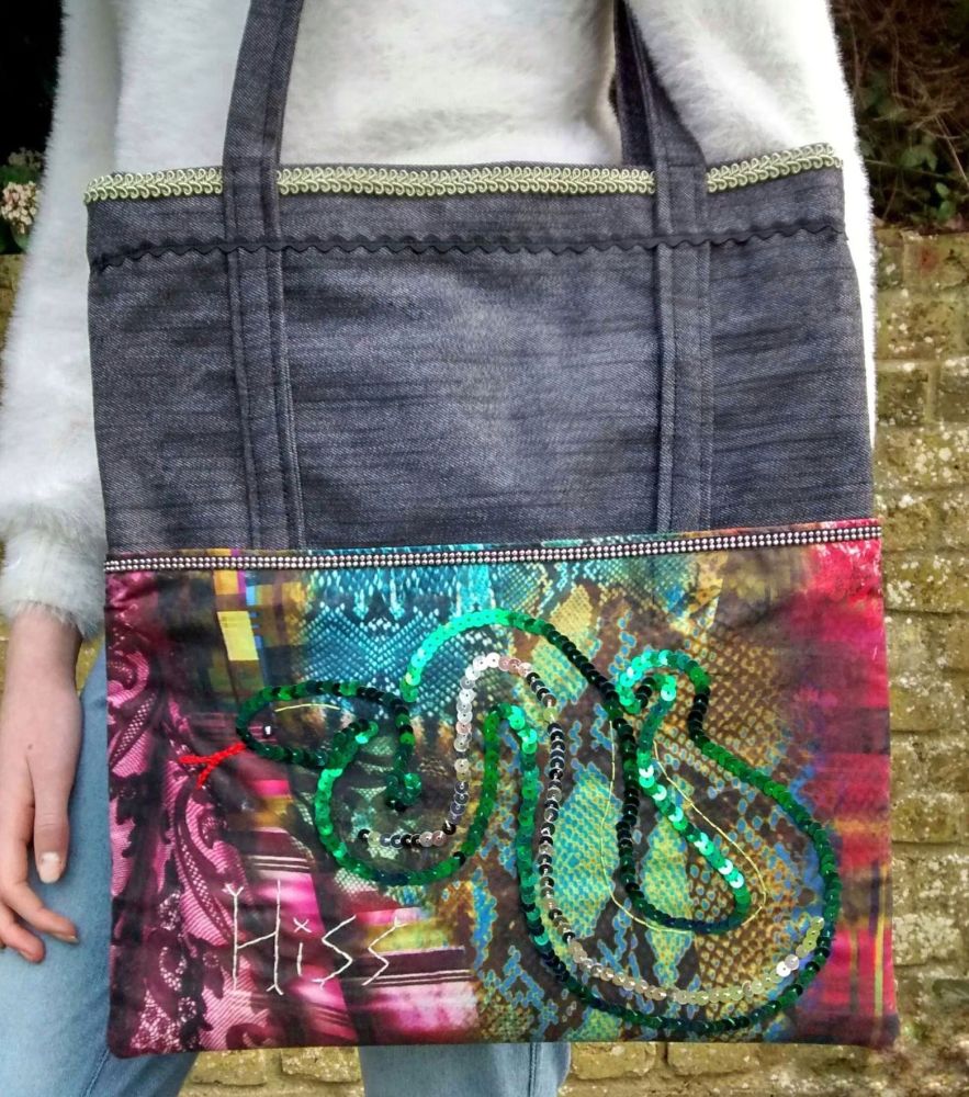 Gothic Style Sequin Snake Handmade Shoulder Bag Raspberrycatdesigns.co.uk