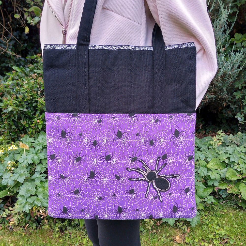 Scary Black Spider Handmade Shoulder Bag Raspberrycatdesigns.co.uk