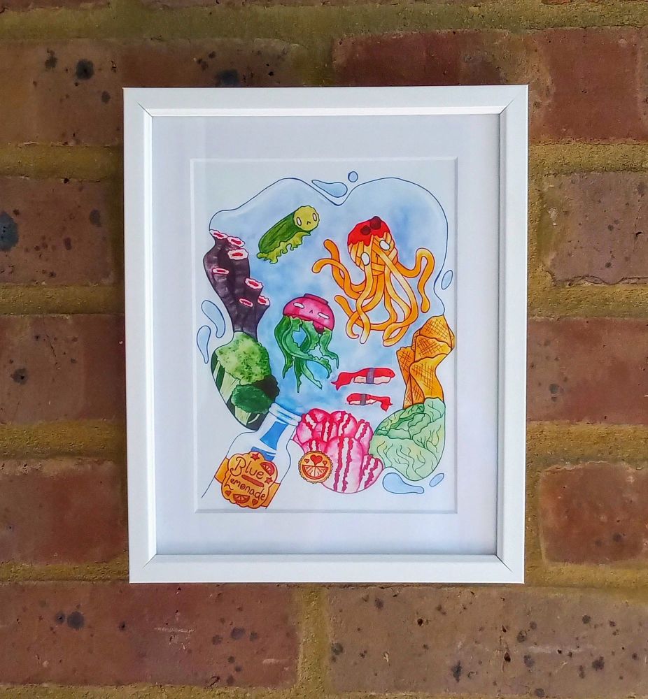 Colourful Sea Life Fish Food Art Print Raspberrycatdesigns.co.uk