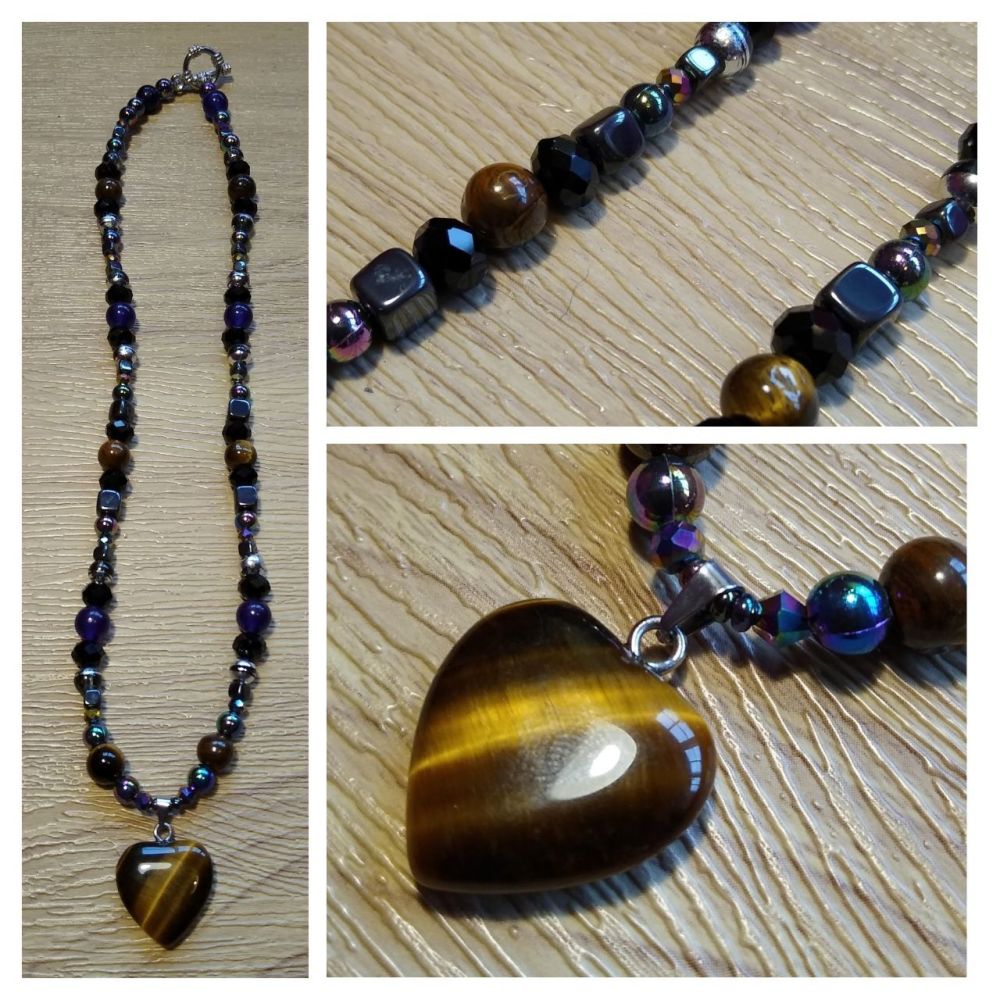 TIGERS EYE HEART NECKLACE