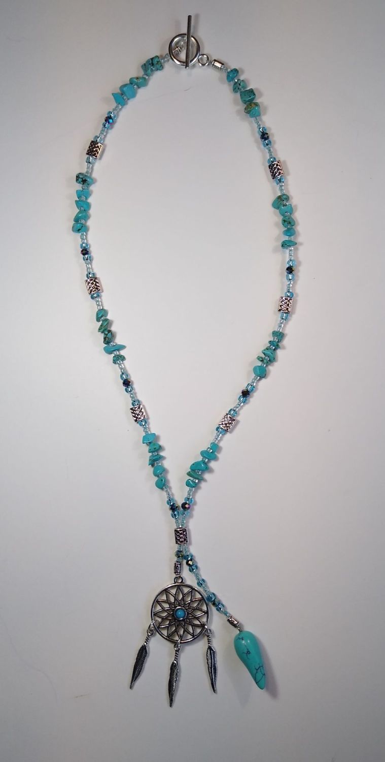 TURQUOISE DROP AND DREAM CATCHER NECKLACE