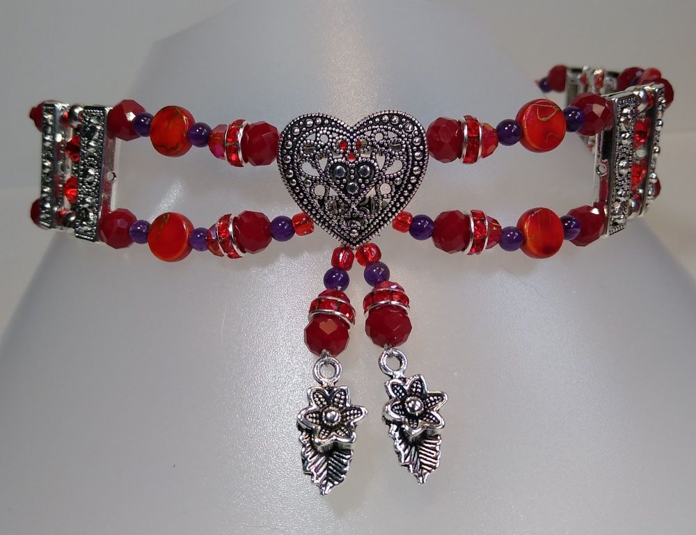 For Mind and Soul. Red Heart and Feathers. Sparkly Rhinestones and Amethyst