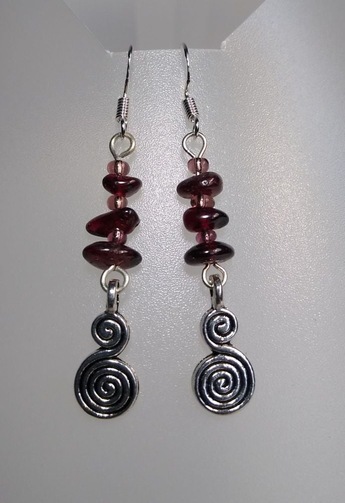 Passion and Serenity. Garnet Spiral Earrings 