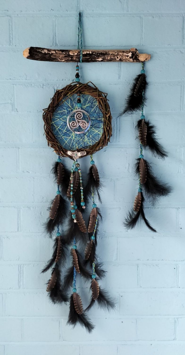 Celtic Spirals and Eagle. Turquoise. Dream Catcher. Extra Large Size.