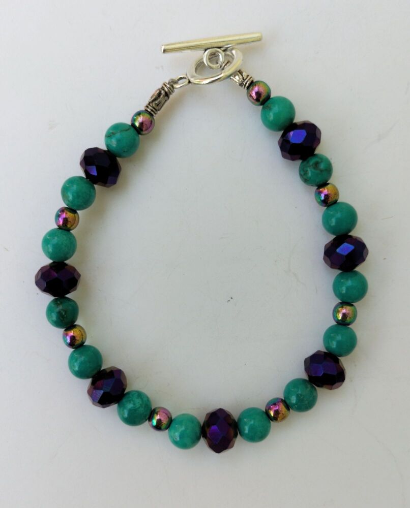 Bracelet - Turquoise and Rainbow Hematite.