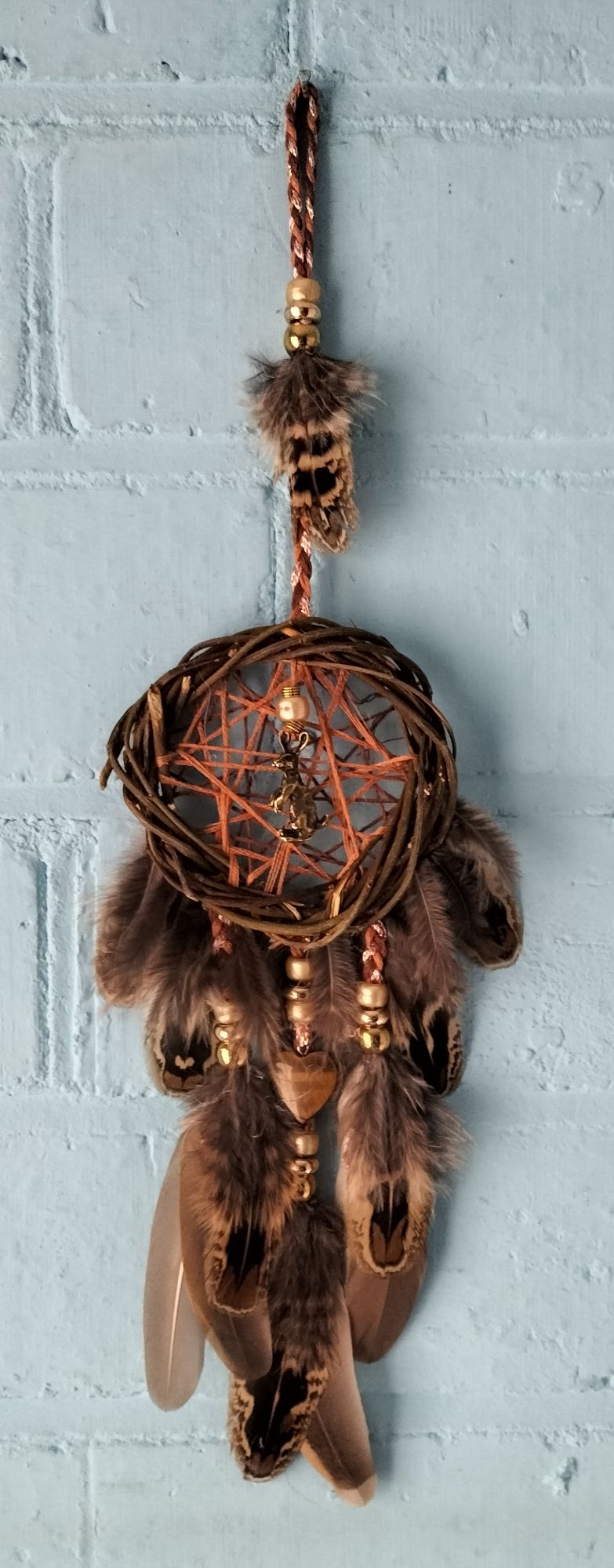 A Hare and Tigers Eye Dream Catcher.  Medium Size